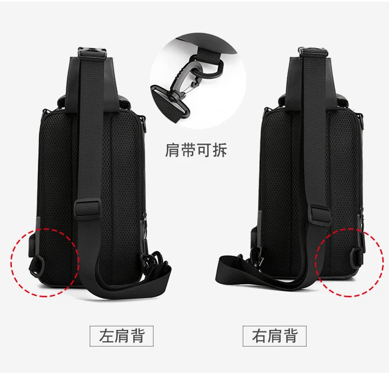 Small Backpack Chest Pack Shoulder Bag for Men with USB Charging Port Travel Male Nylon Sling Messenger Rucksack Cross body Bags