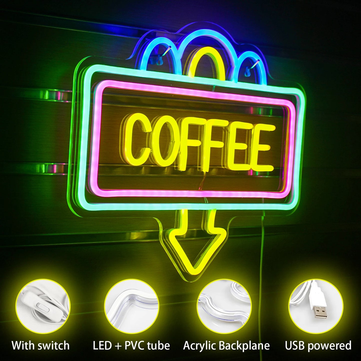 Coffee Neon Sign Luminous LED Sign for Cafe Bar Resturant USB Letter Neon Light Signs Wall Decor Beer Pub Bedroom Birthday Party