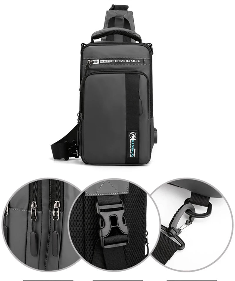 Small Backpack Chest Pack Shoulder Bag for Men with USB Charging Port Travel Male Nylon Sling Messenger Rucksack Cross body Bags