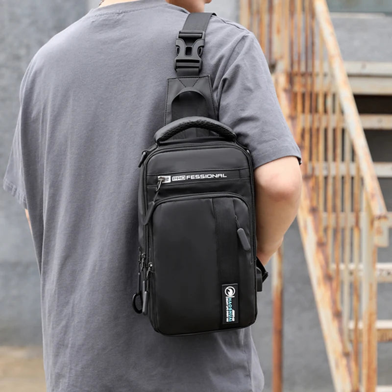 Small Backpack Chest Pack Shoulder Bag for Men with USB Charging Port Travel Male Nylon Sling Messenger Rucksack Cross body Bags