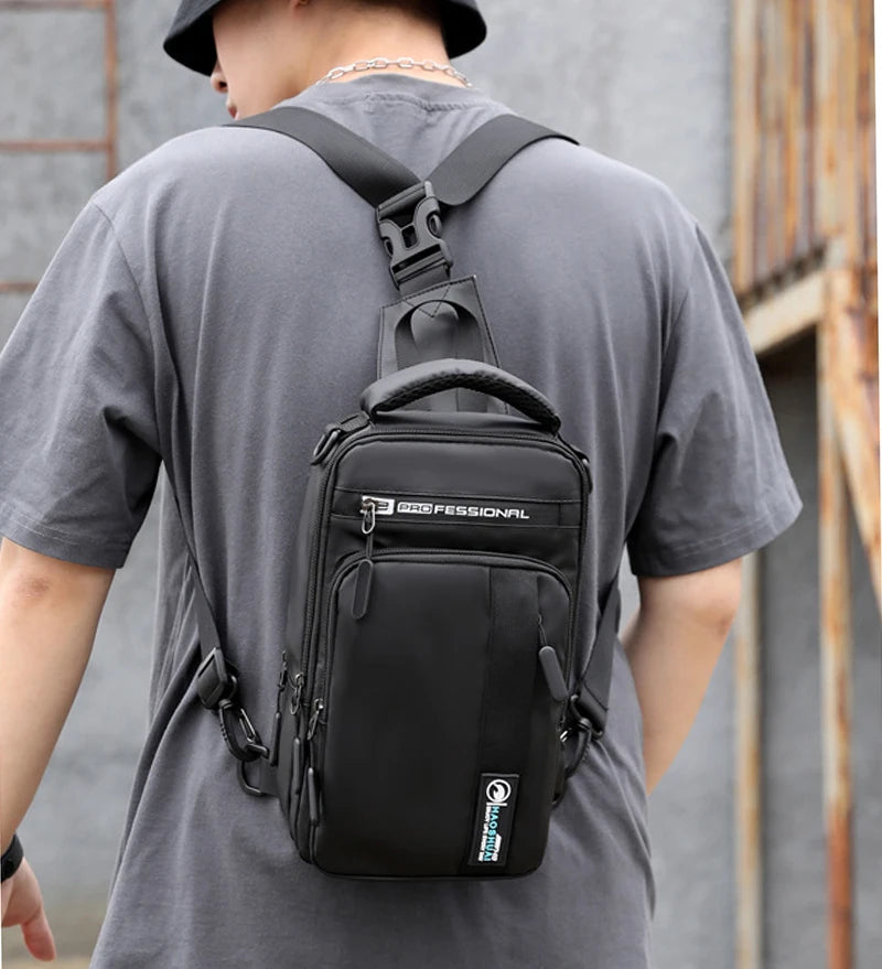 Small Backpack Chest Pack Shoulder Bag for Men with USB Charging Port Travel Male Nylon Sling Messenger Rucksack Cross body Bags