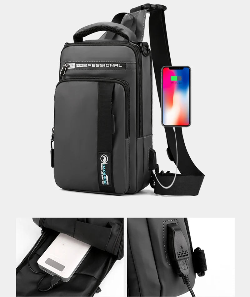 Small Backpack Chest Pack Shoulder Bag for Men with USB Charging Port Travel Male Nylon Sling Messenger Rucksack Cross body Bags