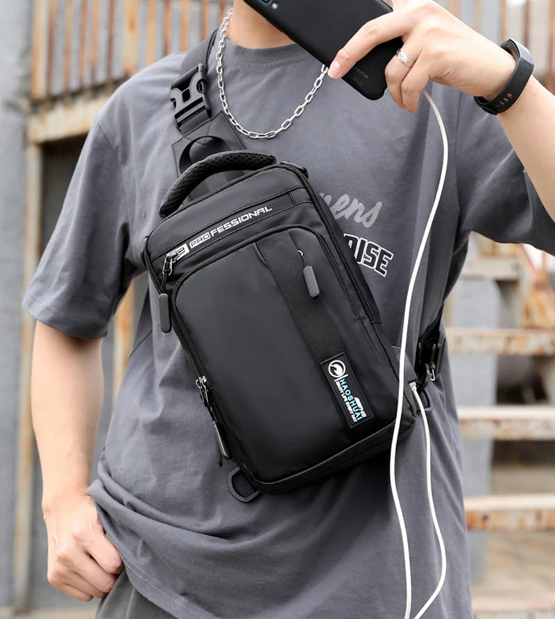 Small Backpack Chest Pack Shoulder Bag for Men with USB Charging Port Travel Male Nylon Sling Messenger Rucksack Cross body Bags