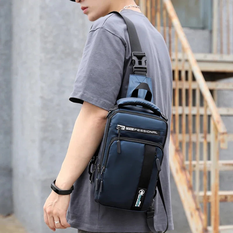 Small Backpack Chest Pack Shoulder Bag for Men with USB Charging Port Travel Male Nylon Sling Messenger Rucksack Cross body Bags