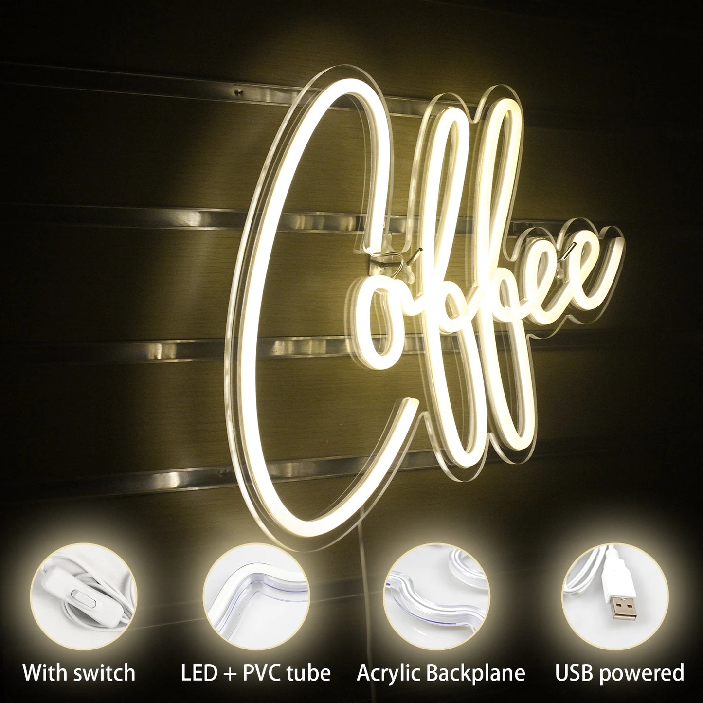 Coffee Neon Sign Luminous LED Sign for Cafe Bar Resturant USB Letter Neon Light Signs Wall Decor Beer Pub Bedroom Birthday Party