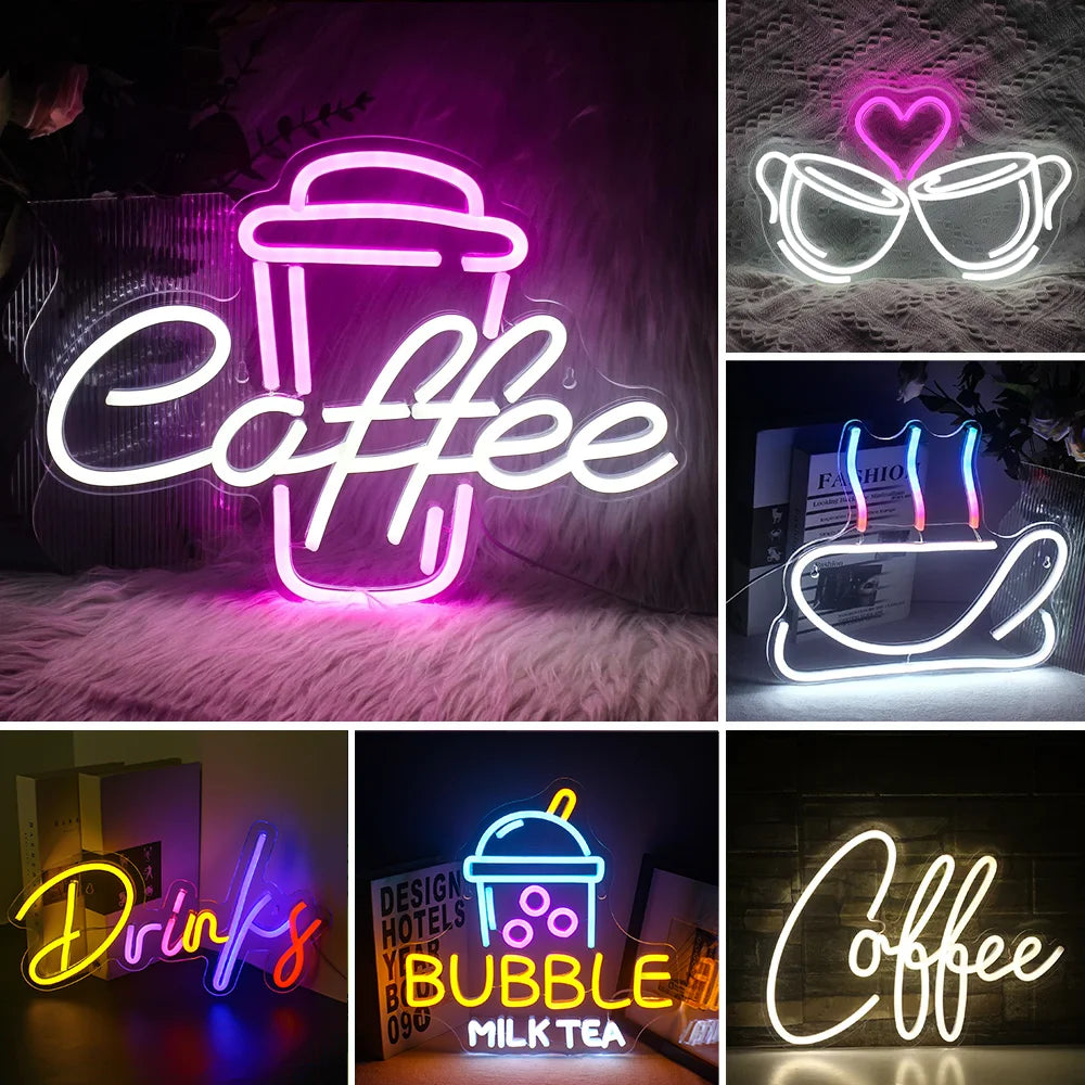 Coffee Neon Sign Luminous LED Sign for Cafe Bar Resturant USB Letter Neon Light Signs Wall Decor Beer Pub Bedroom Birthday Party