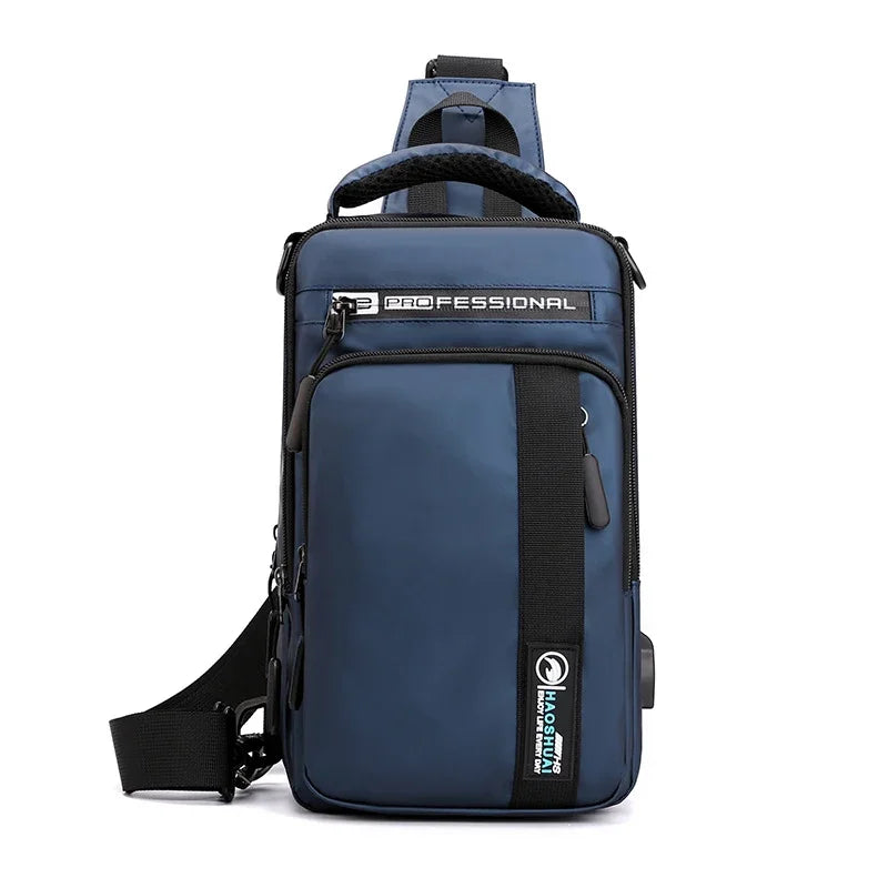 Small Backpack Chest Pack Shoulder Bag for Men with USB Charging Port Travel Male Nylon Sling Messenger Rucksack Cross body Bags